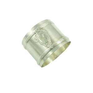 Antique French Sterling Silver Napkin Ring: Monogrammed FM, Chateau Style