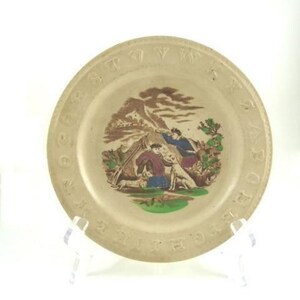 Antique Children&#39;s ABC Transferware Plate, Raised Alphabet and Dogs