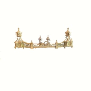 Antique French Gilt Andirons with Fender: Louis XVI Style Fireplace Set (Up to 49&quot;)