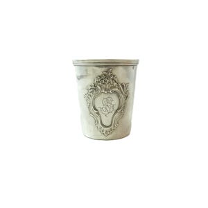 French Sterling Silver Timbale or Beaker, Antique Cup, Engraved &quot;SS&quot;,  3 1/4&quot;  High, 126 grams
