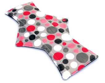 12" Night Postpartum Watermelon and Grey Bubble Dot Minky backed with premium WindPro Fleece, Cloth Menstrual Pad, Cloth Pad, Reusable Pad