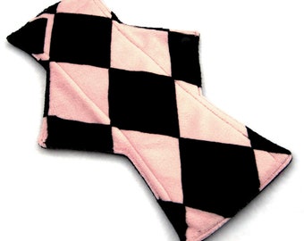 12" Night Postpartum Pink and Black Argyle Minky backed with premium WindPro Fleece Cloth Menstrual Pad Mama Cloth Pad Reusable Pad