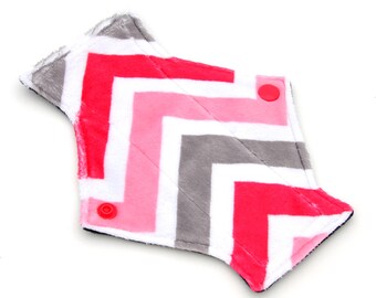 7.5" Pantyliner Zigzag Pink White and Grey Minky backed in Premium WindPro Fleece, Cloth Pad, Menstrual Pad, Mama Cloth, Reusable Pad