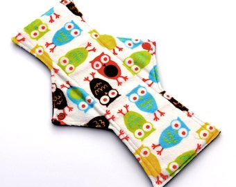 12" Night Postpartum Night Owls Mango Minky backed with premium WindPro Fleece Cloth Menstrual Pad, Mama Cloth, Cloth Pad, Reusable Pad