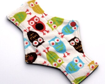 9" Heavy Day Night Owl Mango Minky backed with premium WindPro Fleece Cloth Menstrual Pad, Mama Cloth, Cloth Pad, Reusable Pad