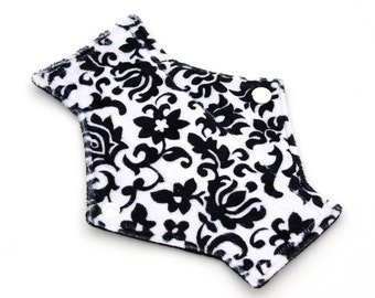 7.5" Pantyliner Black and White Tulip Damask Minky backed in Premium WindPro Fleece, Cloth Pad, Menstrual Pad, Mama Cloth, Reusable Pad