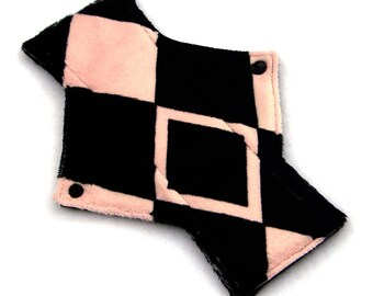 9" Light Day Pink and Black Argyle Minky backed with premium WindPro Fleece Cloth Menstrual Pad, Mama Cloth, Cloth Pad, Reusable Pad