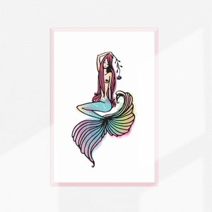 Mermaid Art Print |  Mermaid Print | Ocean Art Print |  | Mermaid Illustration | Beach Printable Art | Rainbow Mermaid Wall Art
