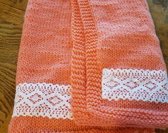 Peach with White Lace Blanket