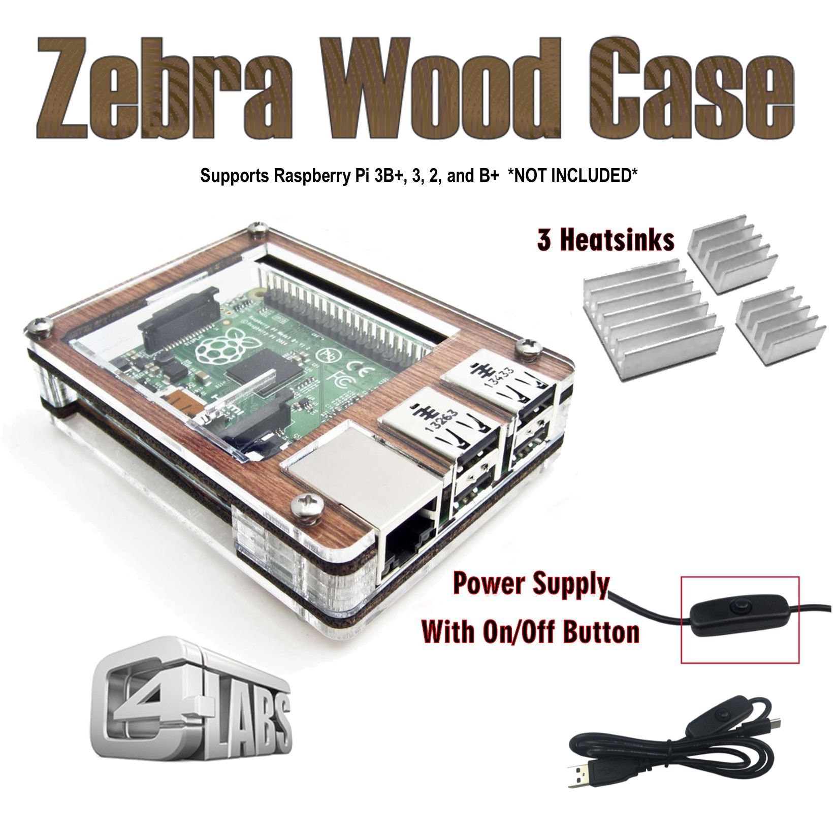 C4labs Zebra Case for Raspberry Pi 3B 3 2 2B B W/power | Etsy