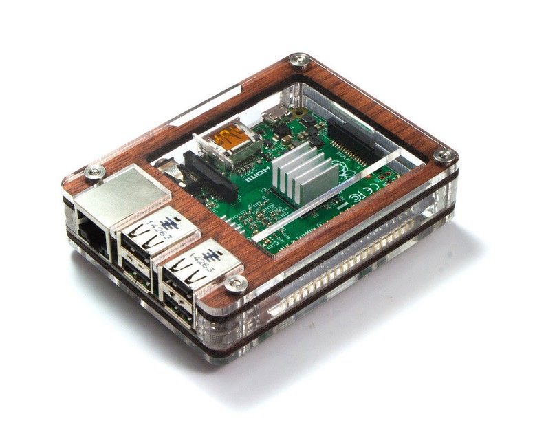 C4Labs Zebra case for Raspberry Pi 3B, 3, 2, 2B, B w/power cord, heatsinks & optional Fan upgrade Classic Wood Without Fan