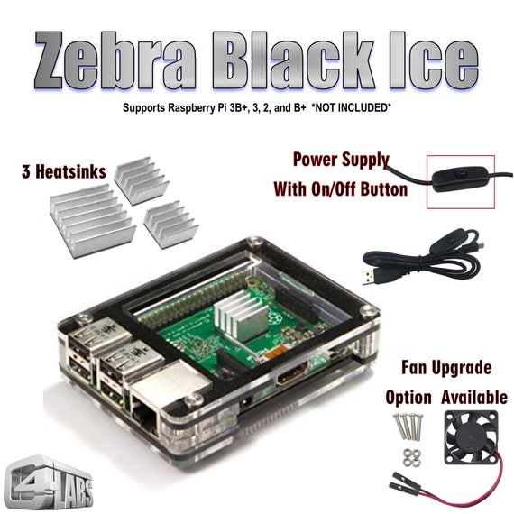 3 Zebra Wood Case - for Raspberry Pi 3B+ with power supply Pi 2 and Pi B+