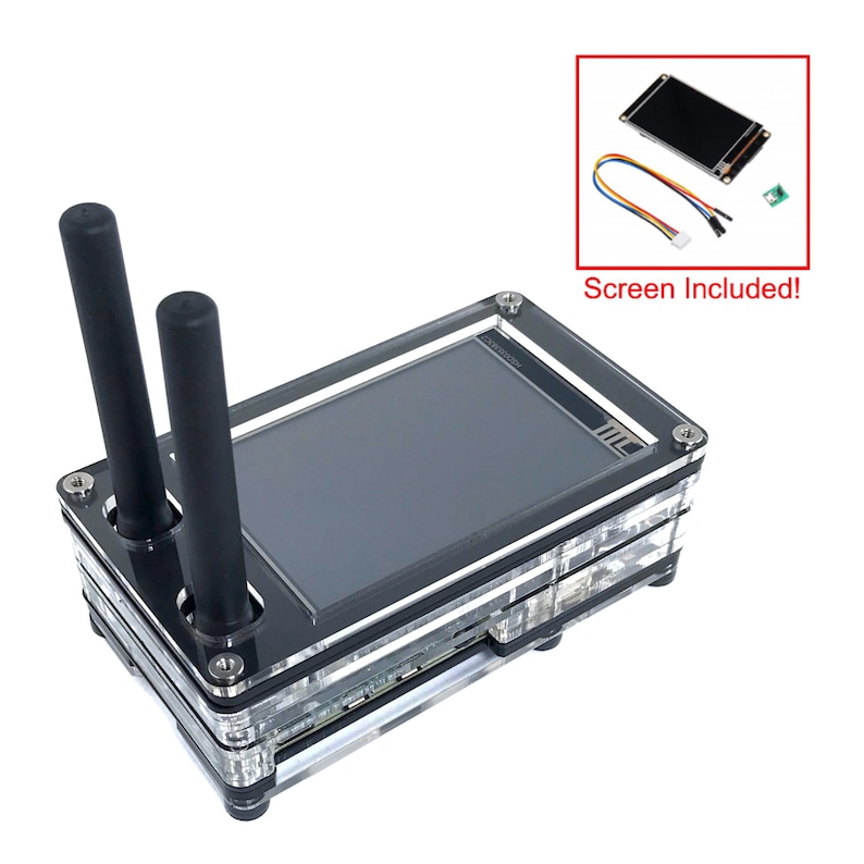 May include: A black clear plastic case with two black antennas and a small screen. The screen is included and is shown in the image.