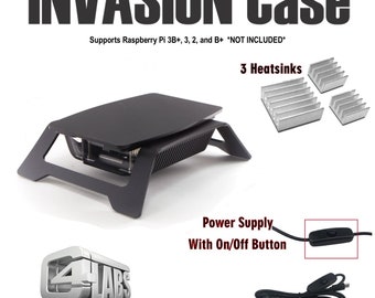 C4Labs INVASION for Raspberry Pi 3B +, Pi 3B, Pi 2 and B+ Power Cord & Heatsinks included (Fan upgrade option)