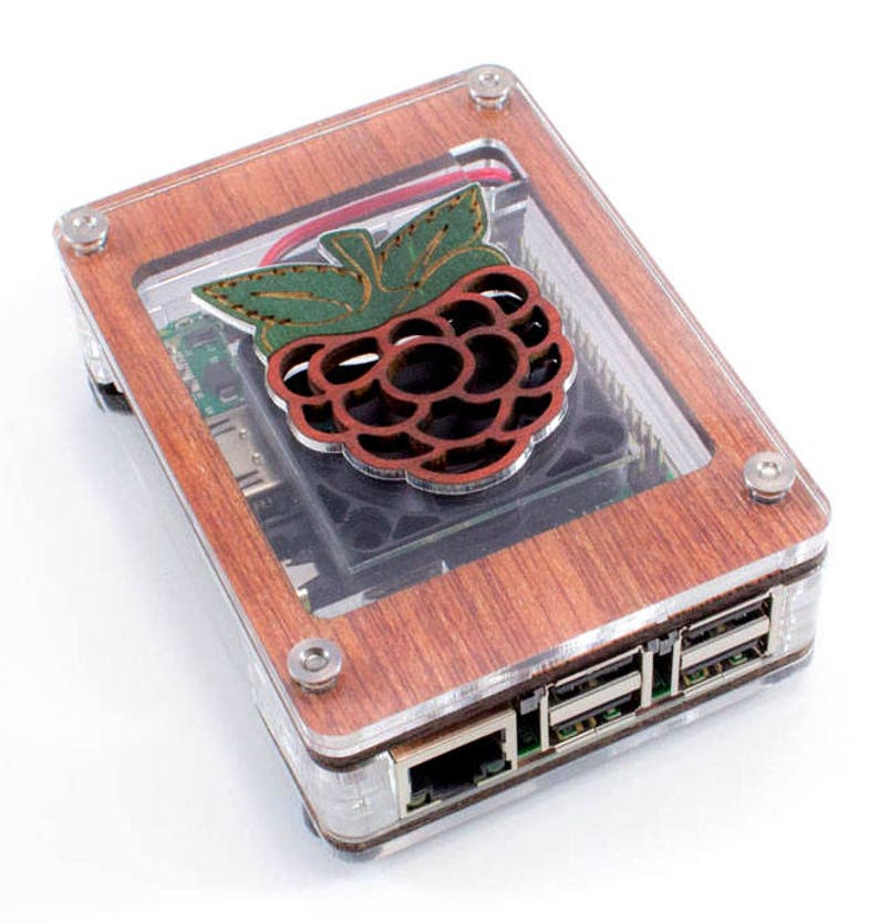 C4Labs Zebra Raspberry Inlay with Fan Case for Raspberry Pi 4B, 3B 3, Pi 2 Wood image 2