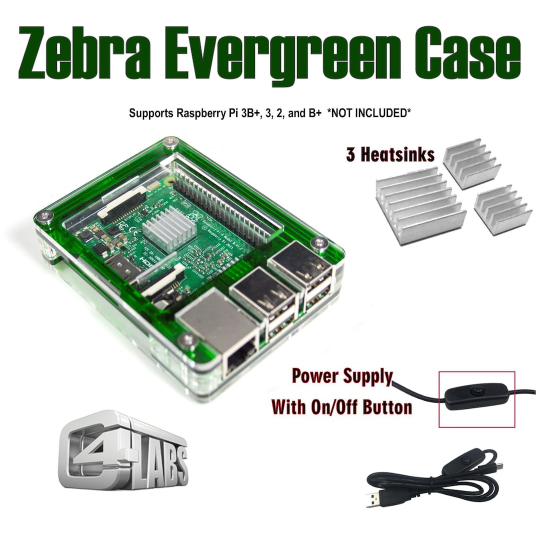Zebra Rasberry Pi C4labs Zebra Case for Raspberry Pi 3B+, 3B, and 2B With Power Cord ...