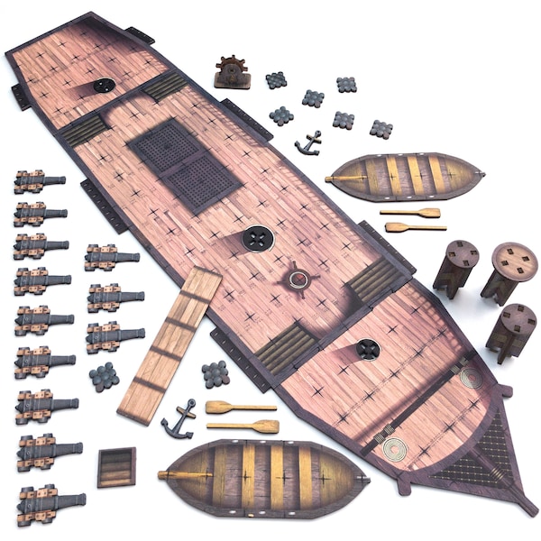 DnD Ship | Full Color | Portable | Upper & Lower Deck | 1” Grid | RPG and TTRPG