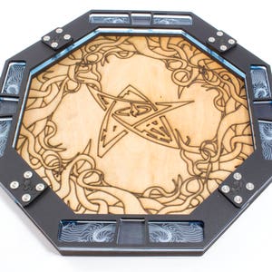 C4Labs 10&quot; Octagon Wood Laser Etched Dice Tray-Eldritch Horror | Cthulhu | Elder Sign | Lovecraft | Halloween