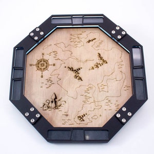 Cartographer Dice Tray ~ Wood Laser Etched Map Design for Gaming, by C4Labs