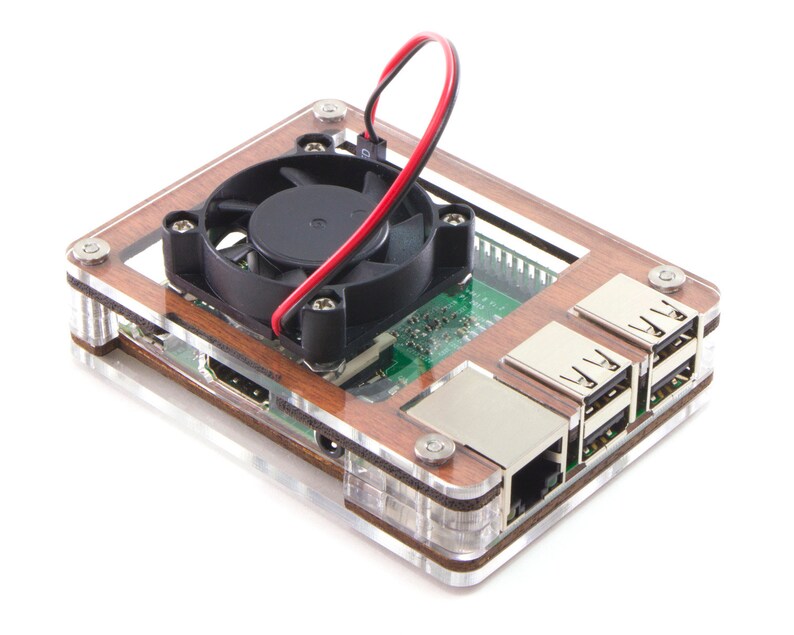 C4Labs Zebra case for Raspberry Pi 3B, 3, 2, 2B, B w/power cord, heatsinks & optional Fan upgrade Classic Wood With Fan