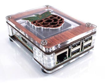 C4Labs Zebra Raspberry Inlay with Fan Case for Raspberry Pi 4B, 3B+ 3, Pi 2 - Wood