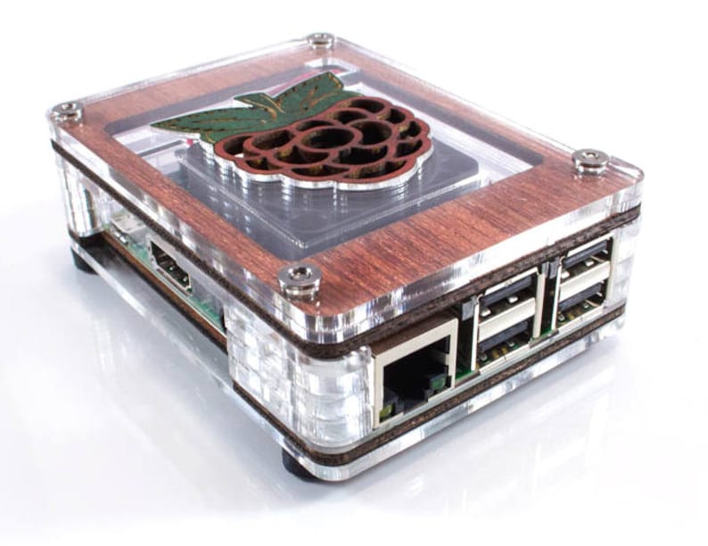 C4Labs Zebra Raspberry Inlay with Fan Case for Raspberry Pi 4B, 3B 3, Pi 2 Wood image 1