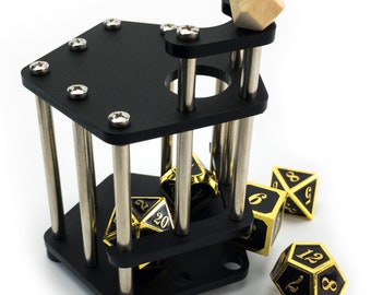 DnD Dice Jail | Metal Bars | Cage for Bad Dice | Prison | Fits Full Set of Dice (Black/Steel)