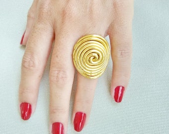 Big Rings for Women, Wrap Wire Ring, Chunky Ring, Statement Ring, Gold Tone Aluminum Ring, Stylish Ring, Hammered Ring, Hippie Ring,