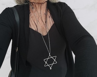 Big Star of David Necklace, Large Magen David Necklace, Long Aluminum Star of David Necklace, Stainless Steel Chain,Israeli Jewelry Designer