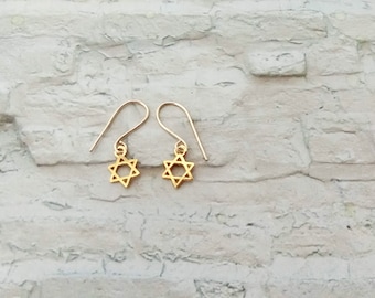 Star of David Dangle Earrings, Jewish Star Earrings, Magen David Earrings,  Israeli Designer, Gold Star of David Earrings, Bat Mitzvah Gift