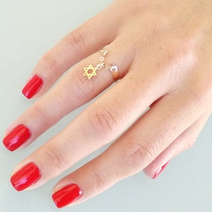 Star of David Ring, Dangle Ring, Gold Filled Ring, Judaica Jewelry, Adjustable Ring for Women, Dainty Ring, Israeli Jewelry Bat Mitzvah Gift