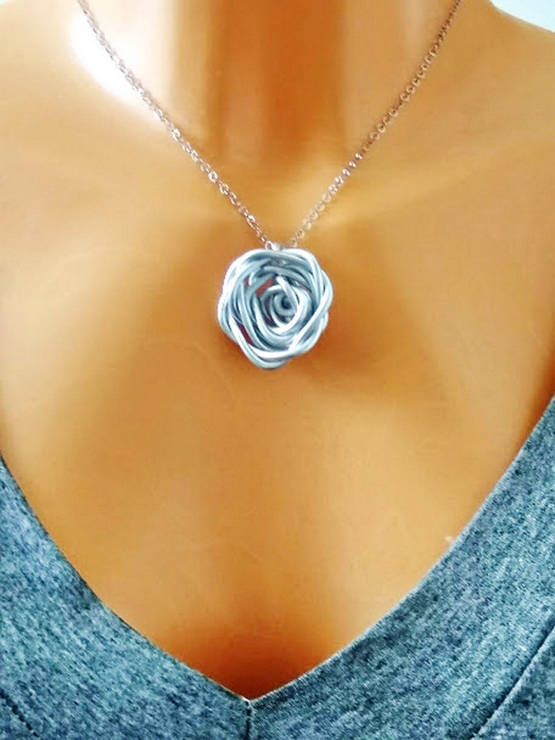 Flower Necklaces for Women, Statement Jewelry Set Stainless Steel Necklace Ring and Necklace Set Unique Jewelry Set Aluminum Pendant