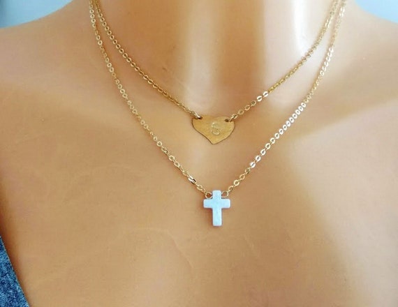 Cross Necklace Women Double Heart Choker - Double Strand Cross Pendant Necklace Cross Necklace Women Double Heart Choker - Double Strand Cross Pendant Necklace