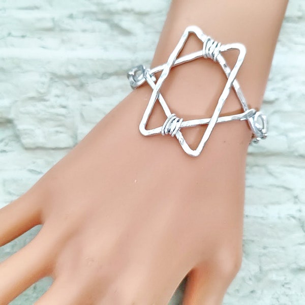 Star of David Bracelet, Unique Bracelet, Symbol Jewish Israeli Bracelet, Aluminum Jewelry, Stainless Steel Chain, Israeli Designer,