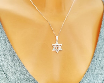 Star of David Necklace for Women, Star of David and Chai Jewish Symbols Necklace, Sterling Silver Necklace, Jewish necklace,Israeli Designer