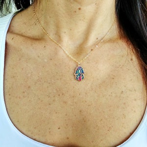 Fatima Hand Necklace, Multi-Color Necklace, Protective Amulet Necklace, Hamsa Necklace for Women, Collar Necklace, Clay Necklace Handmade,