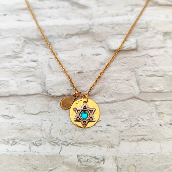 Star of David with Birthstone and initial Necklace, Emerald Birthstone, Sterling Silver Chain, Birthday gift,Bat Mitzvah Gift,Judaic Jewelry