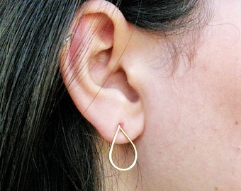 Gold Filled Teardrop Stud Earrings, Minimalist Dangle