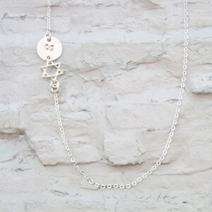 Star of David Necklace Sterling Silver, Personalized Jewelry, Bat Mitzvah Gift, Initial Sideways Necklace, Jewish Star Necklace,