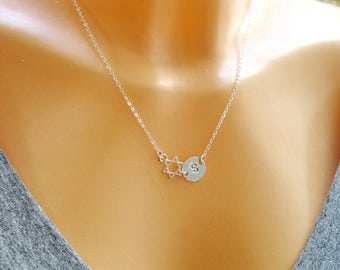 Bat Mitzvah Gift, Star of David & Initial Necklace, Jewish Star Necklace for Girls, Star Necklace, Letter Necklace, Symbol Jewelry,