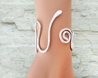 Snake Bracelet, Silver Snake Bracelet, Adjustable Bracelet, Aluminum Bracelet, Wide Bracelet, Unique Bracelet, Statement Bracelets for Women