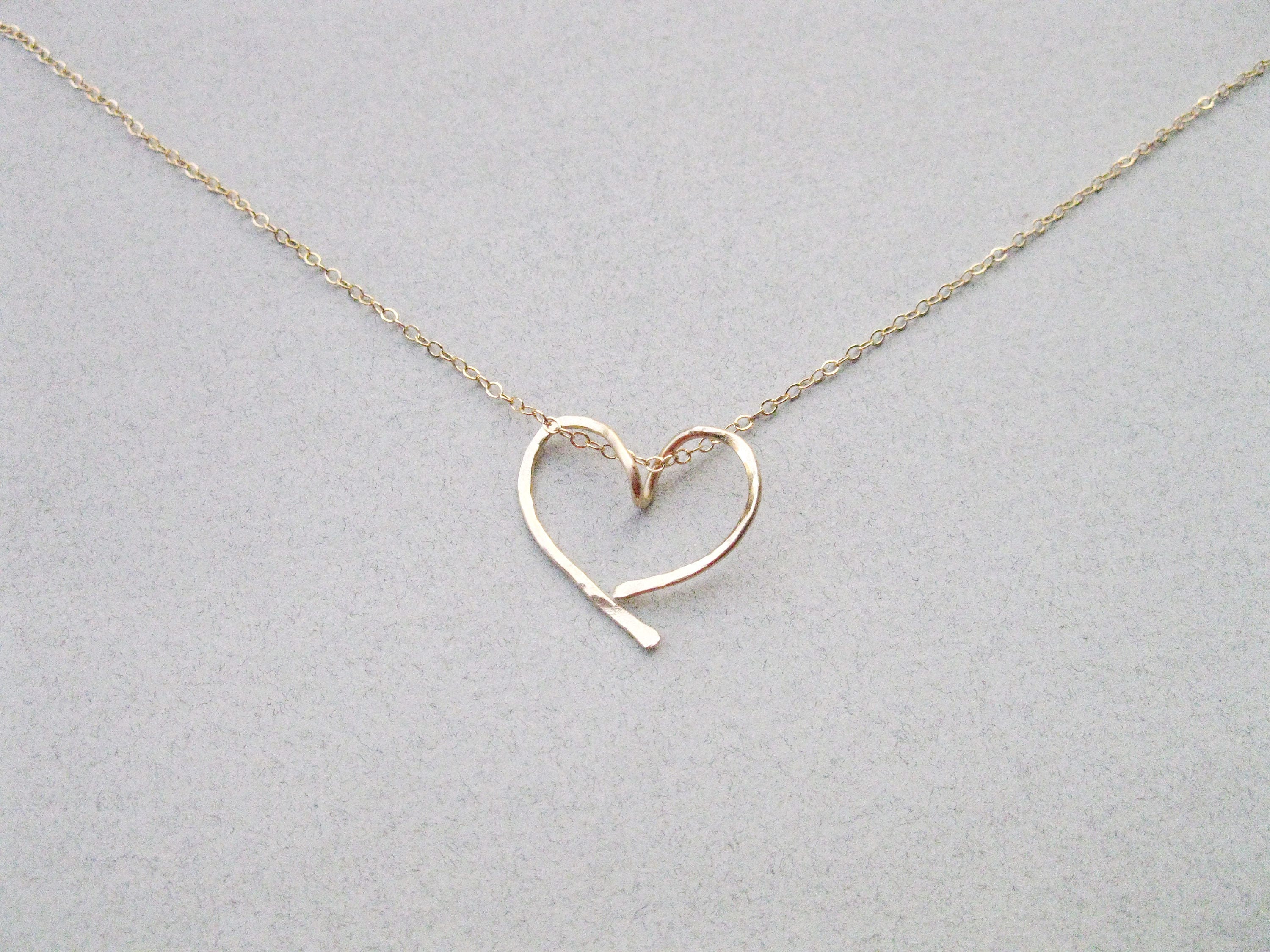 Gold Heart Pendant Heart Necklace Delicate Necklace Love Etsy
