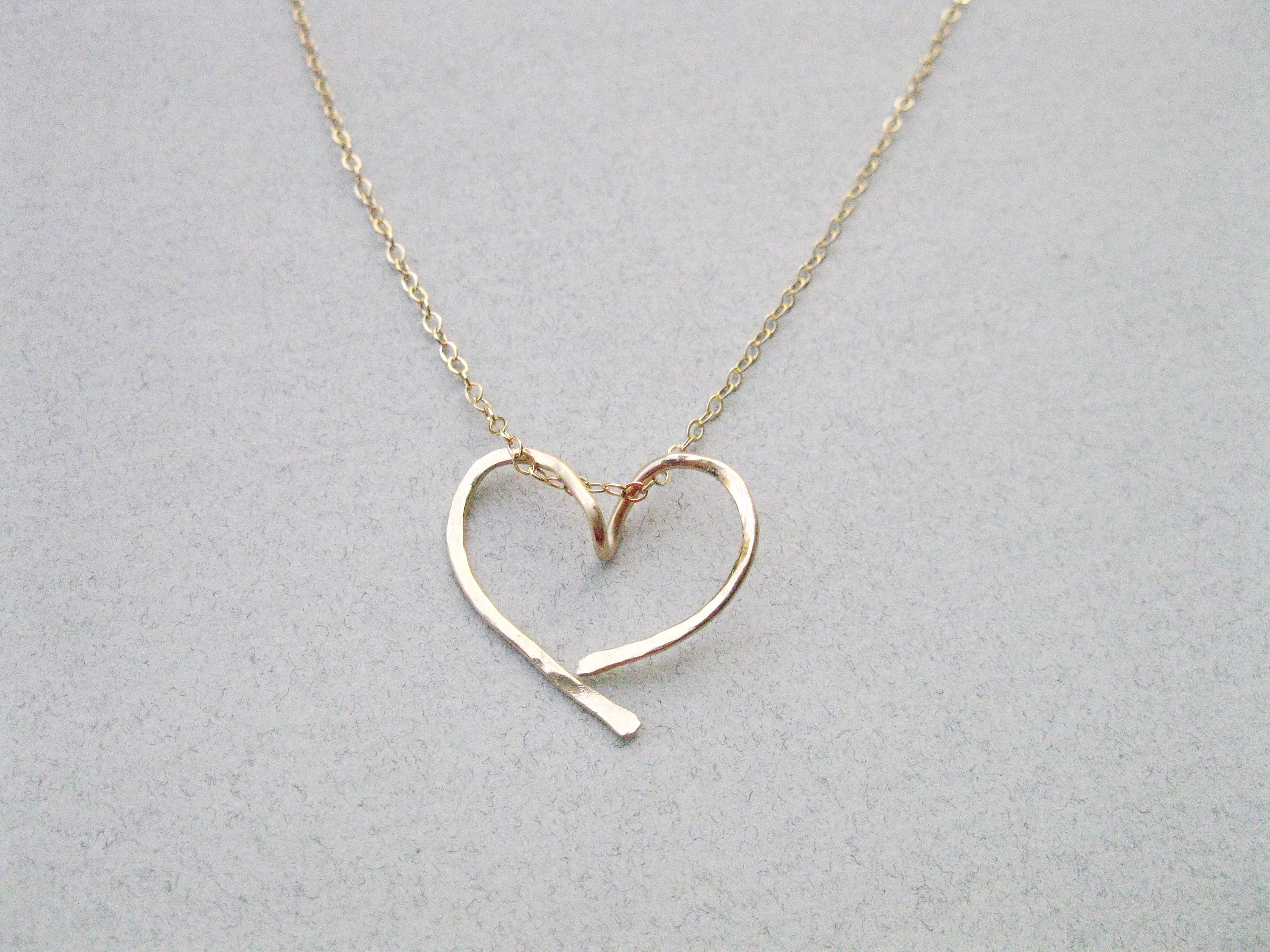Gold Filled Heart Necklace Open Heart Necklace Hammered Etsy