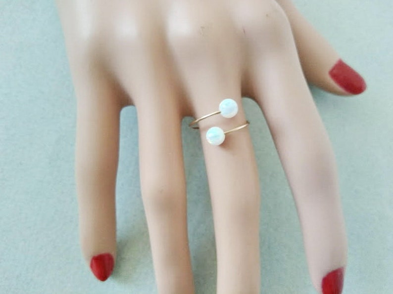 White Opal Ring Twist Ring Minimalist Ring Gold Opal Rings Gold Filled Ring Stacking Rings Boho Ring. Open Ring