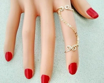 Gold Filled adjustable knuckle Chain ring, Double Finger Ring, Double Knuckle Chain Ring in gold, Set of 2 Mid Knuckle Rings, Layering ring,