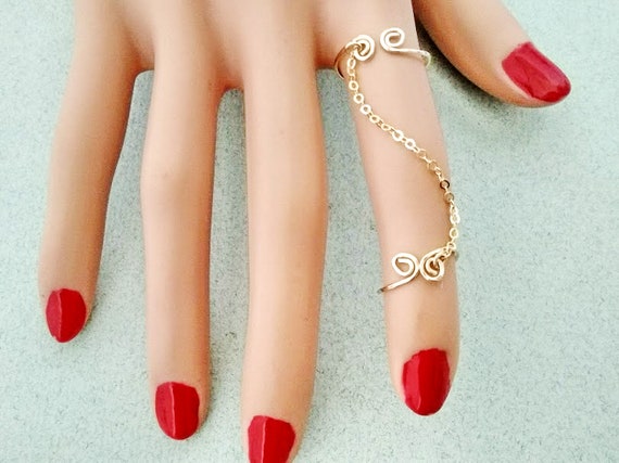 New Fashion Chain Link Ring Full Rhinestone Vintage Flower Double Finger  For Women Girl Party Jewelry