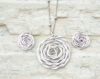 Necklace Earrings Set, Flower of life Jewelry, Spiral Jewelry, Necklace Earrings, Jewelry Set, Set for Women, Aluminum Jewelry,