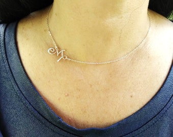 Sideways Initial Necklace, Dainty Personalized Jewelry, Small Letter Necklace, Sterling Initial Necklace, Minimalist Initial Necklace,