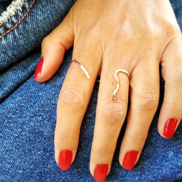 Double Finger Ring, Gold Snake Ring, Two Finger Ring, Double Finger Band Ring, Adjustable Ring, Double Snake Ring, Open Rings for Women,