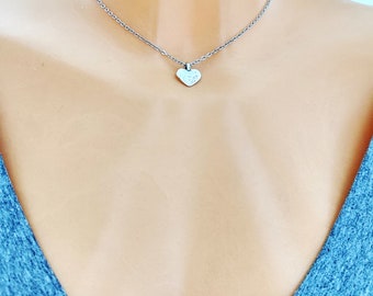 Small Heart Necklace, Hammered Heart Necklace, Silver Plated necklace, Tiny Heart Necklace, Heart Pendant Necklace, Dainty Heart Necklace,